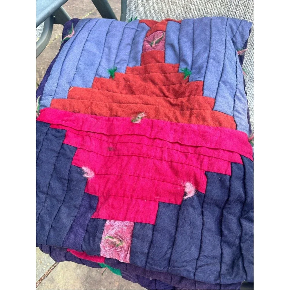 Handmade Patchwork Quilt - Deep Red, Navy